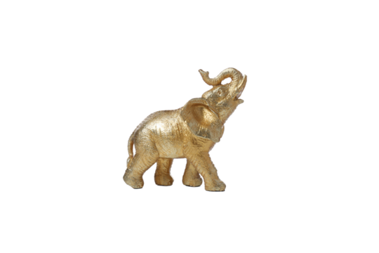 PNG, Golden elephant statue, isolated on white background