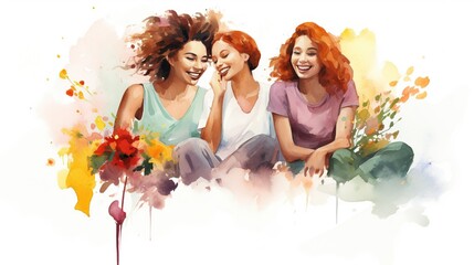 Obraz na płótnie Canvas Happy women group for International Women’s day , watercolor style illustration