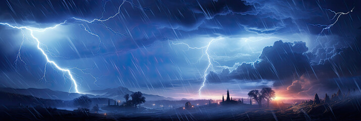 Fototapeta premium Panoramic view of lightning storm
