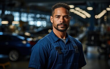 Fototapeta premium man examining car engine. Auto mechanic working in garage.Car Mechanic Detailed Vehicle Inspection. Auto Service Center Theme.