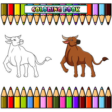 Cartoon buffalo for coloring book