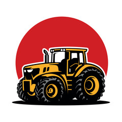 yellow tractor illustration vector