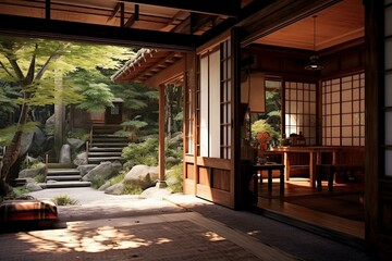 Traditional Japanese porch. Generative AI - obrazy, fototapety, plakaty