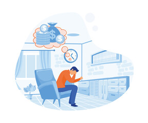 Depressed sad man. Sad casual and business people have no money. Financial problems, crisis, unemployment, poverty. flat vector modern illustration