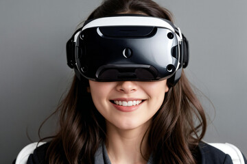 Portrait of a woman smiling with VR headset 