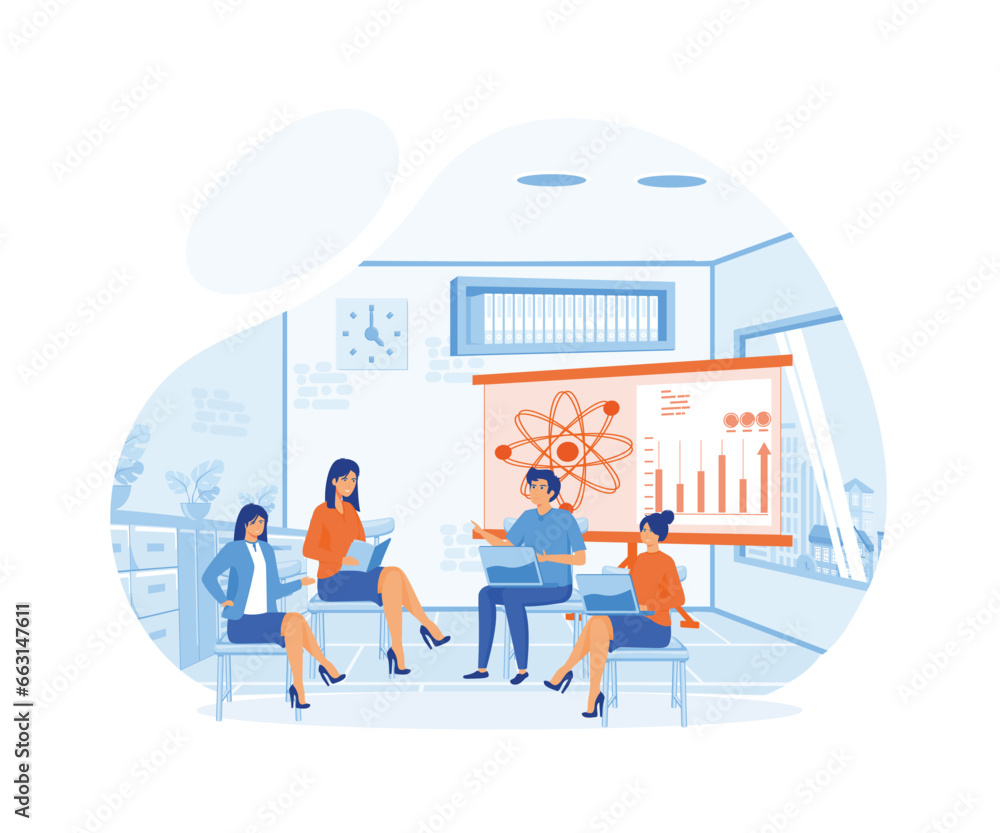 Poster software engineer, statistician, visualizer and analyst working on a project. flat vector modern ill