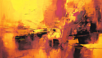 Obraz na płótnie Canvas Abstract oil painting, gold yellow, pink, black brush strokes background, wallpaper, paint texture, bold art, expressive artwork, fine realistic detail, modern style, evoking vibrant emotions, feeling