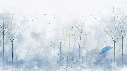 abstract watercolor background snowfall, christmas view blurred blizzard light blue snowflakes on a white city background - obrazy, fototapety, plakaty
