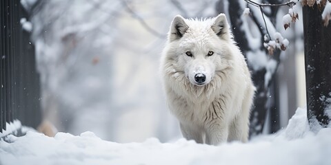 Obraz premium a image snow wolf waling snowstorm, AI Generative