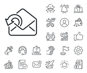 Sent Messages correspondence sign. Salaryman, gender equality and alert bell outline icons. Send Mail download line icon. E-mail symbol. Send Mail line sign. Spy or profile placeholder icon. Vector