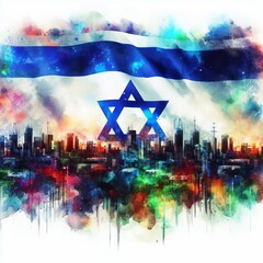 Generative AI image of Israel and the flag of Israel as a background
