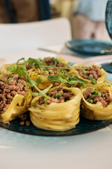 tagliatelle, pasta with meat, minced meat