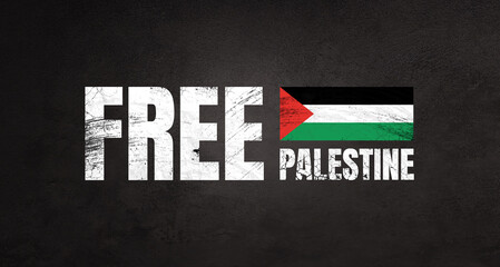 Free Palestine. National flag. Black background. 3d illustration