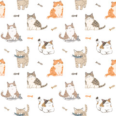 Fototapeta premium Seamless Pattern of Cartoon Cat Design on White Background