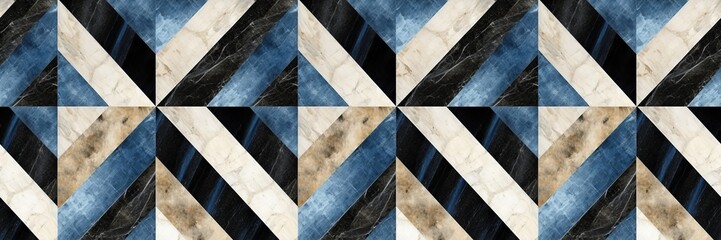 Abstract white blue black gold geometric marble vintage retro stone tiles, marbled mosaic tile wall or floor texture background, seamless pattern