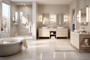 Fototapeta na wymiar Plan a luxurious bathroom with spa-like features and a neutral color palette