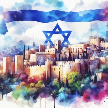 Generative AI image of a Israel with Israel flag at background