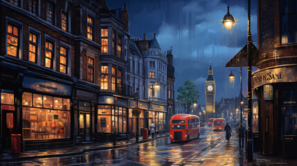 Night london street - obrazy, fototapety, plakaty