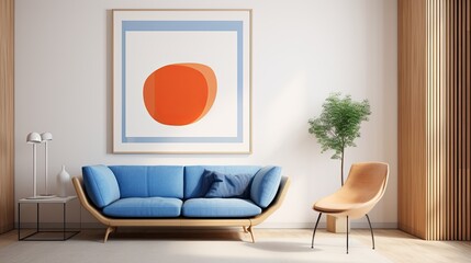 Minimalist home interior design of modern living room. Sofa con poster artistico minimalista