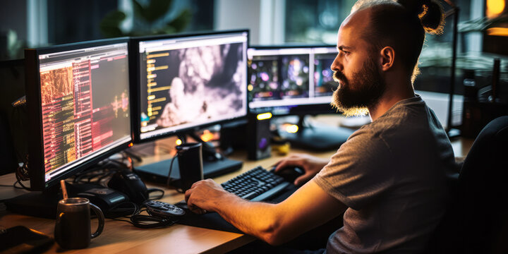 Computer Programmer Intensely Working on New Software Application
