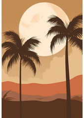 Sunset summer nature beach illustration landscape palm sky travel island tree tropics
