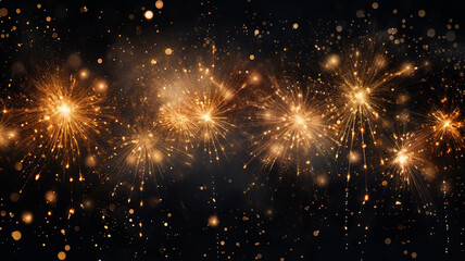 Naklejka premium golden bokeh with fireworks flashes on a black festive background, isolated night