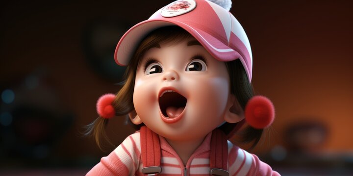A image cartoon of a cute baby girl chubby, AI Generative