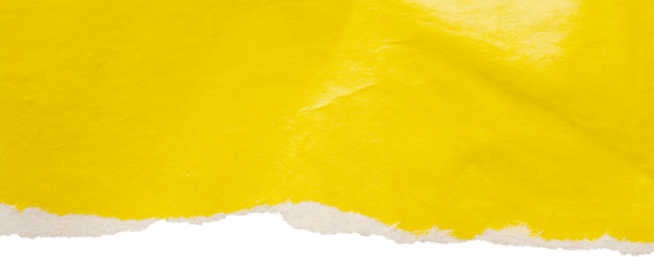 Yellow ripped paper torn edges strips isolated on white background