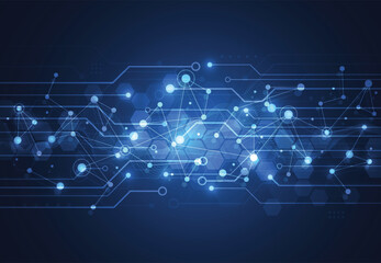 Abstract technology geometric background with circuit board texture. Electronic motherboard illustration. Communication and engineering digital data concept. Vector illustration