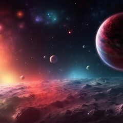 Fototapeta premium Illustration of Colorful Nebula in Space Background.