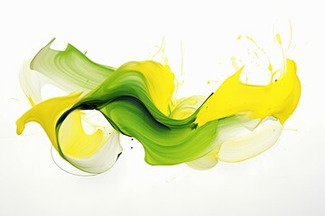 Vibrant Lemon Yellow and Lime Green Playfully Dance in Abstract Art on white background.