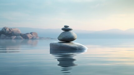 Rock stones balance calmly Water background concept Calm meditation pure mind 3d render