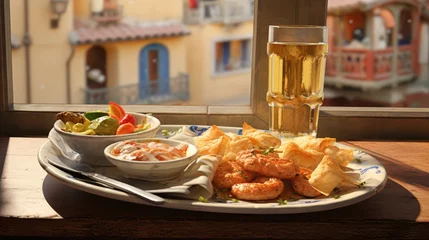 Deurstickers Snacks with cod fish in tapas bar in Spain, traditional Spanish food © HN Works