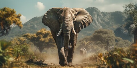 A picture big elephant in wildlife, AI Generative - obrazy, fototapety, plakaty