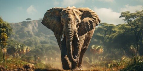 A picture big elephant in wildlife, AI Generative - obrazy, fototapety, plakaty