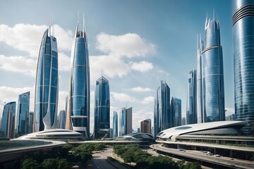 Fototapeta na wymiar Futuristic skyscrapers with sleek, innovative designs