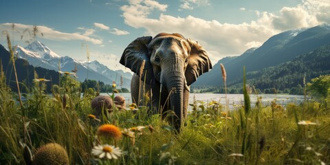 A picture big elephant in wildlife, AI Generative - obrazy, fototapety, plakaty