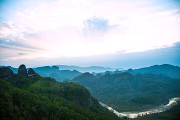 Wuyishan City, Fujian Province Wuyishan-Jiuquxi Sunrise Aerial Photography Mountain Scenery