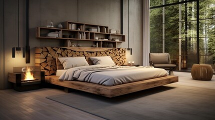 modern bedroom decor concept with an emphasis on sustainable and upcycled furniture pieces for eco-friendly living