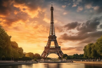 Fototapeta na wymiar Painting depicting the iconic Eiffel Tower. Generative AI