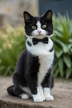 A picture of a cute tuxedo kitten.the sitting figure of a cat. Generative AI