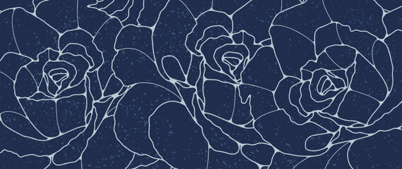 Dark blue floral background with rose outline. Vector background for decor, wallpaper, covers, cards and presentations. Texture abstract background.