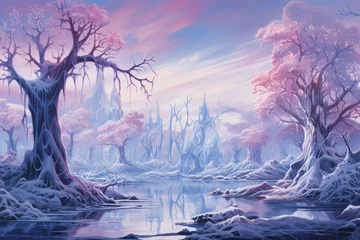 Foto op Canvas Graceful frost faeries, creating intricate ice sculptures in frozen landscapes - Generative AI © Sidewaypics