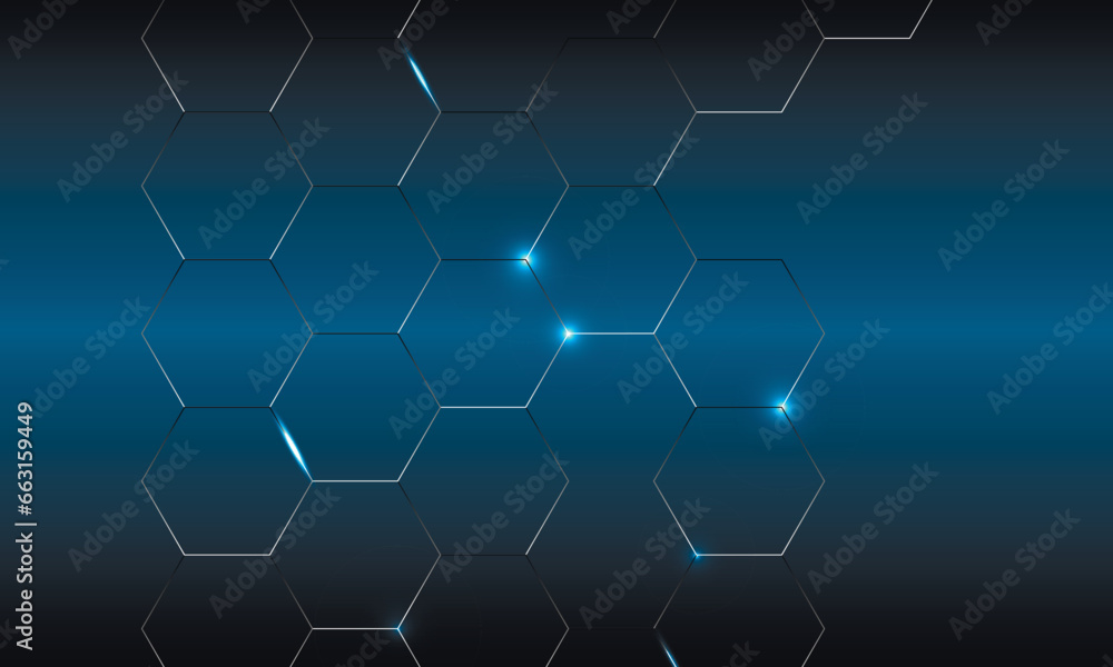 Fototapete light glow blue background. medical and technology and science concept. abstract hexagonal pattern. 