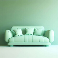 Soft green sofa on a green background  generative Ai