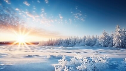 Fantastic sunset winter landscape