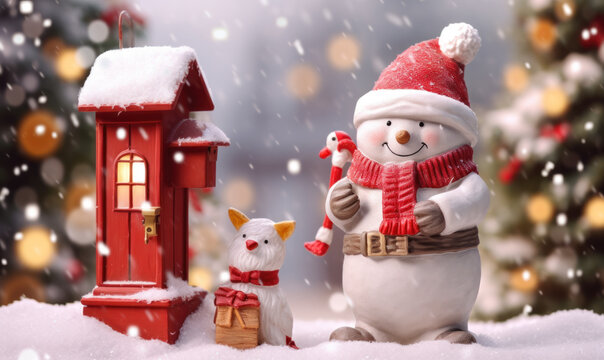 santa hoding gift box on snowfall