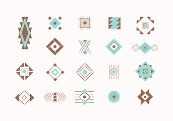 Aztec ethnic vector decorative element set. Native American, Mexican tribal clipart - obrazy, fototapety, plakaty