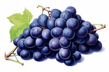 Illustration featuring a cluster of blue grapes. Generative AI - obrazy, fototapety, plakaty