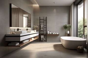 Modern bathroom with white and grey color scheme. Generative AI